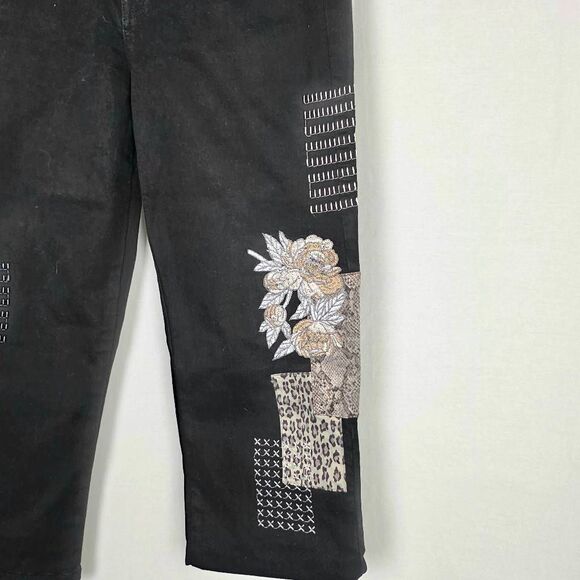 DG2 Diane Gilman Black Embroidered Jeans Size 12 - Picture 3 of 8